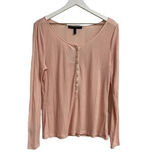 NWT White House Black Market WHBM Pink Ribbed Henley Top Long Sleeve T-Shirt